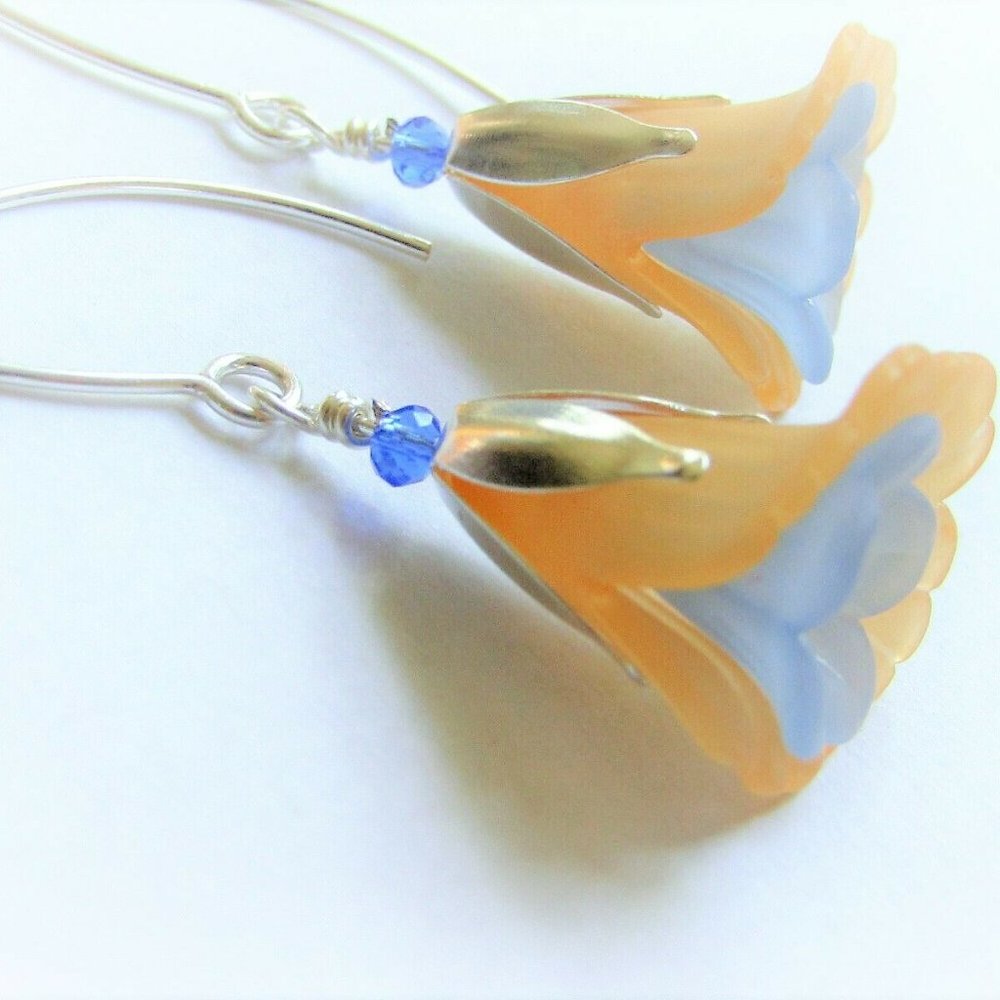 FLOWER EARRINGS Orange Blue Tulip Cala Lily Silver